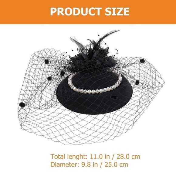 🖤 Pinup Accessory 1950s Retro Vintage Fascinator Black Pillbox Pearl Veil Hat - Picture 4 of 14